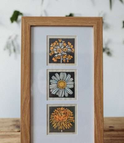 Striped pebble framed wildflower yellow prints