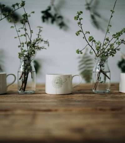 WC white green mugs all