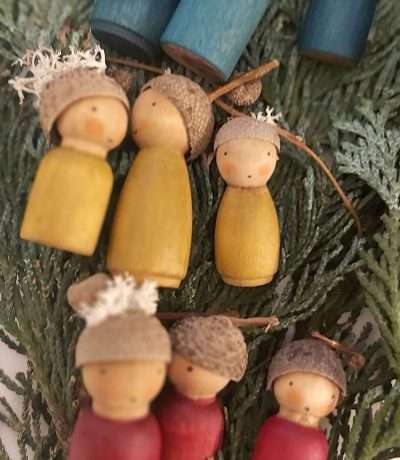 acorn cup hat wooden people