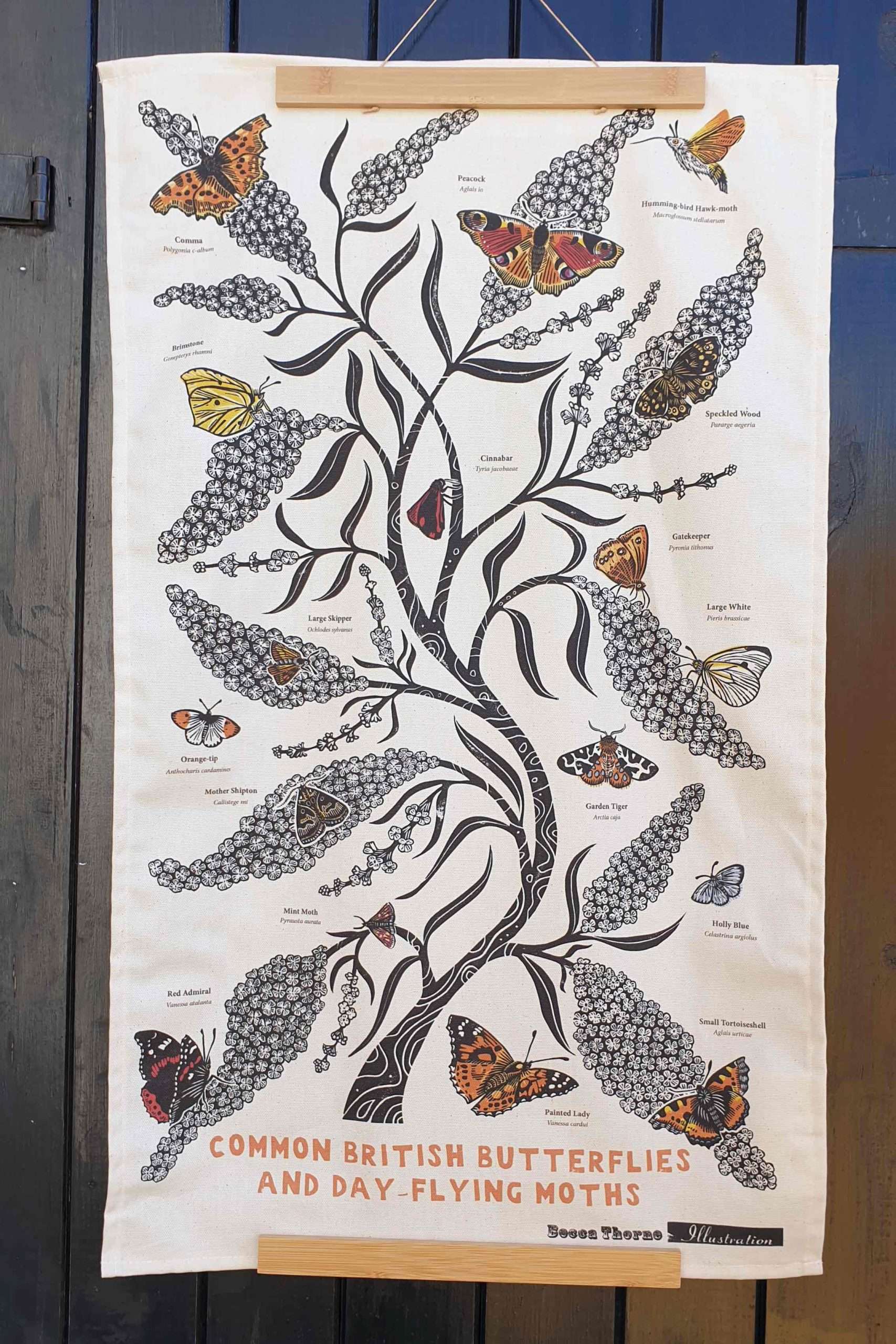Butterflies and Day-Flying Moths Lino Print Tea Towel - Image 3