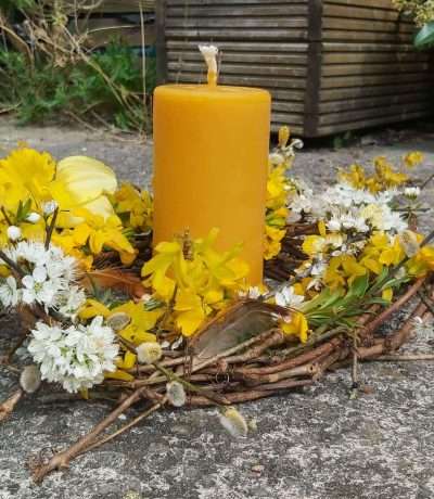 beeswax pillar candle spring