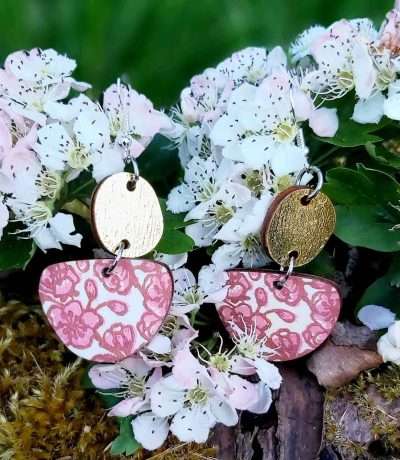 beth cherry blossom earrings outside