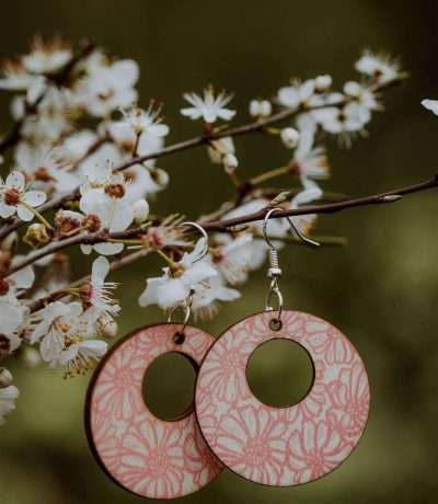 Pink Daisies Wooden Earrings