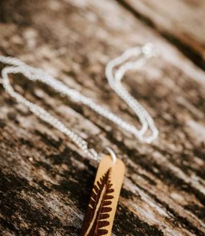 wooden gold fern necklace