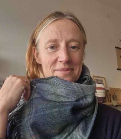 blue westray scarf on me