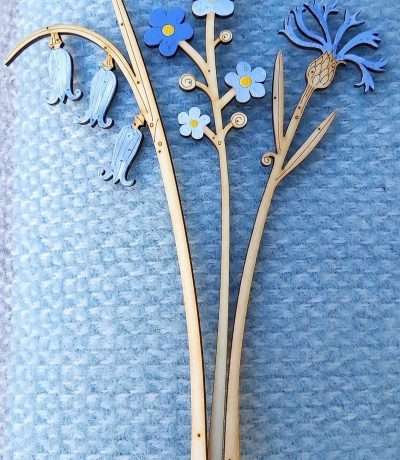 blue wooden flowers