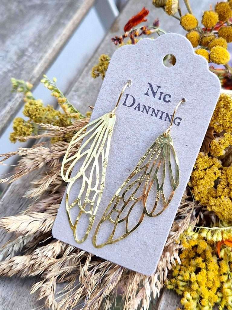 brass dryad wing earrings