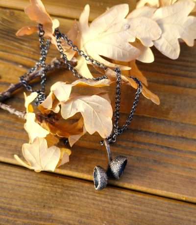 bronze acorn cup necklace