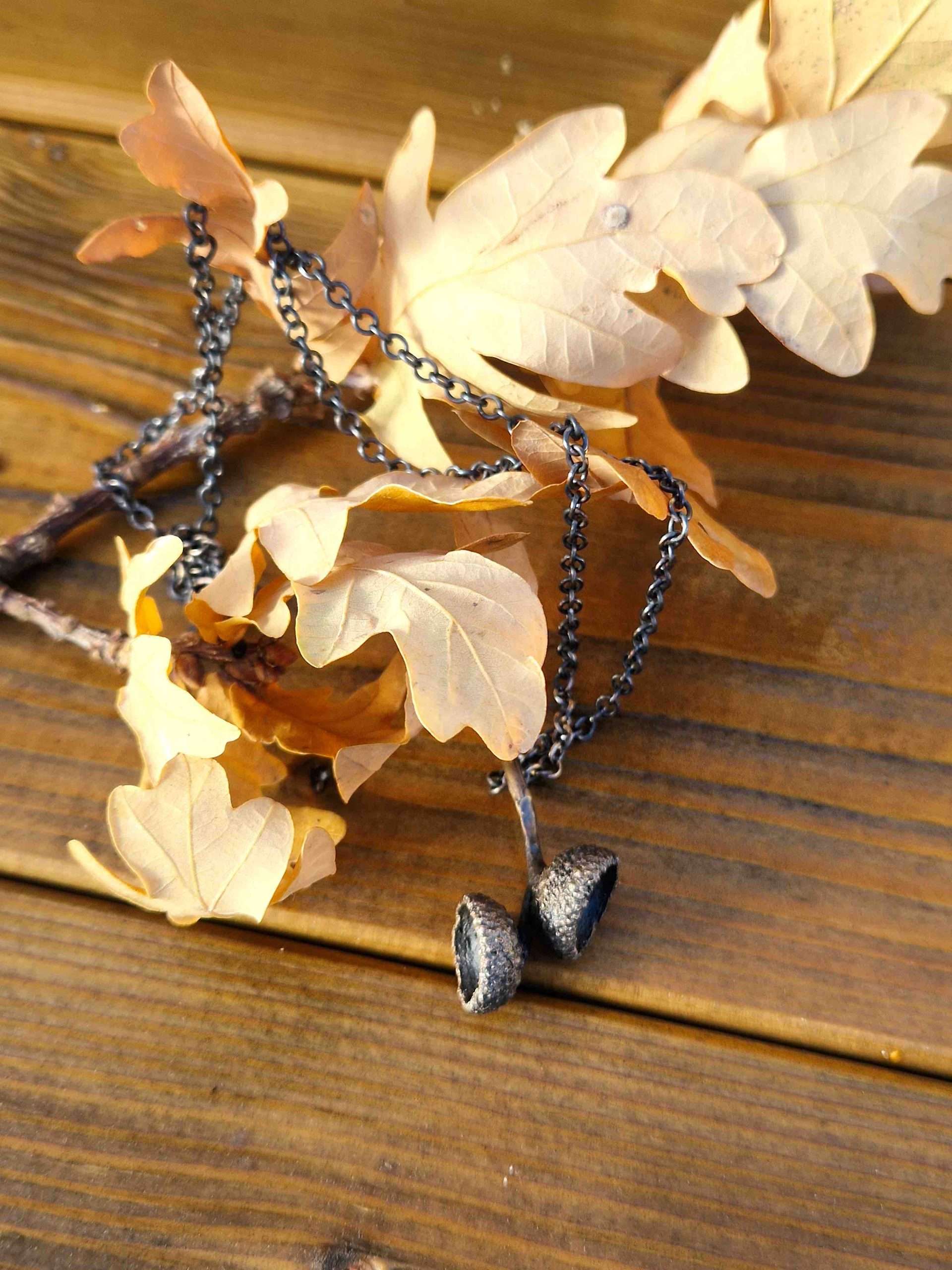 bronze acorn cup necklace
