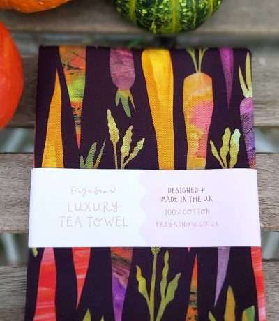 purple carrots tea towel