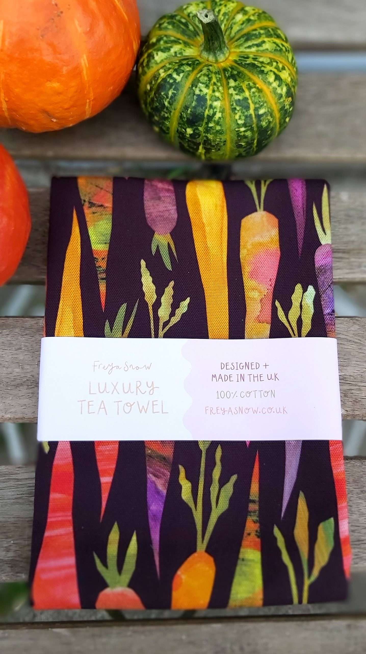 purple carrots tea towel