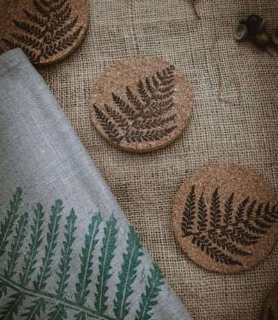 fern cork coasters