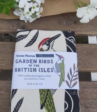 garden birds tea towel