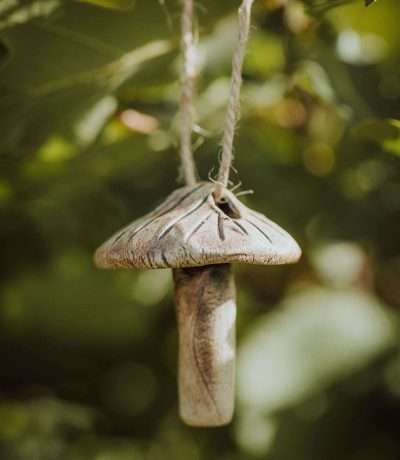 Hanging striped ceramic mushroom