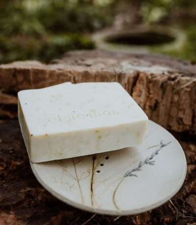 Helen Chuter soap dish with citrus grove soap