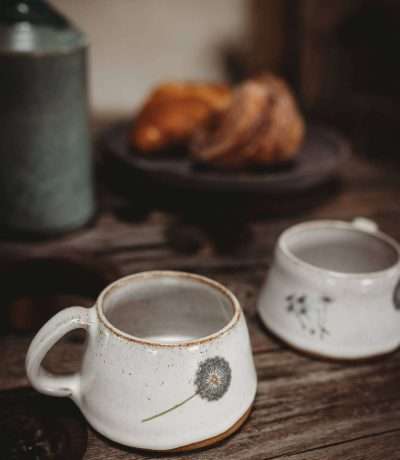 dandelion stoneware cups side on