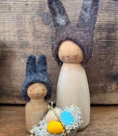 mum and baby bunny and basket