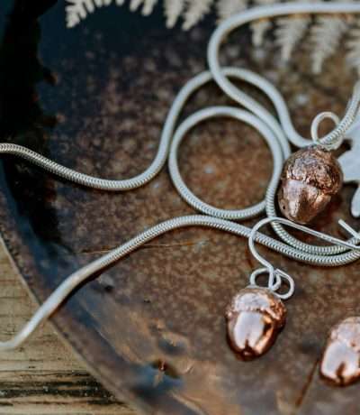 acorn drop earrings and necklace