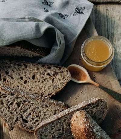 bee print linen bread bag