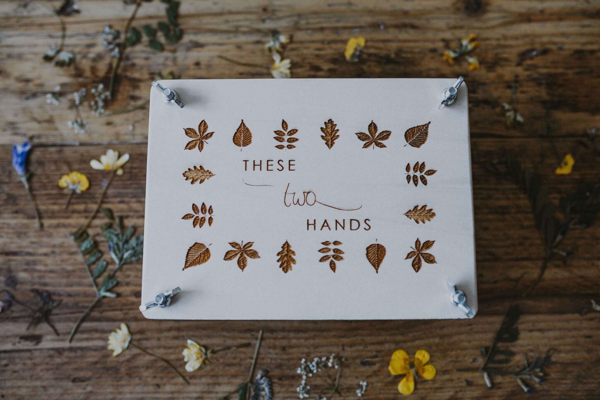 new wooden flower press top down shot