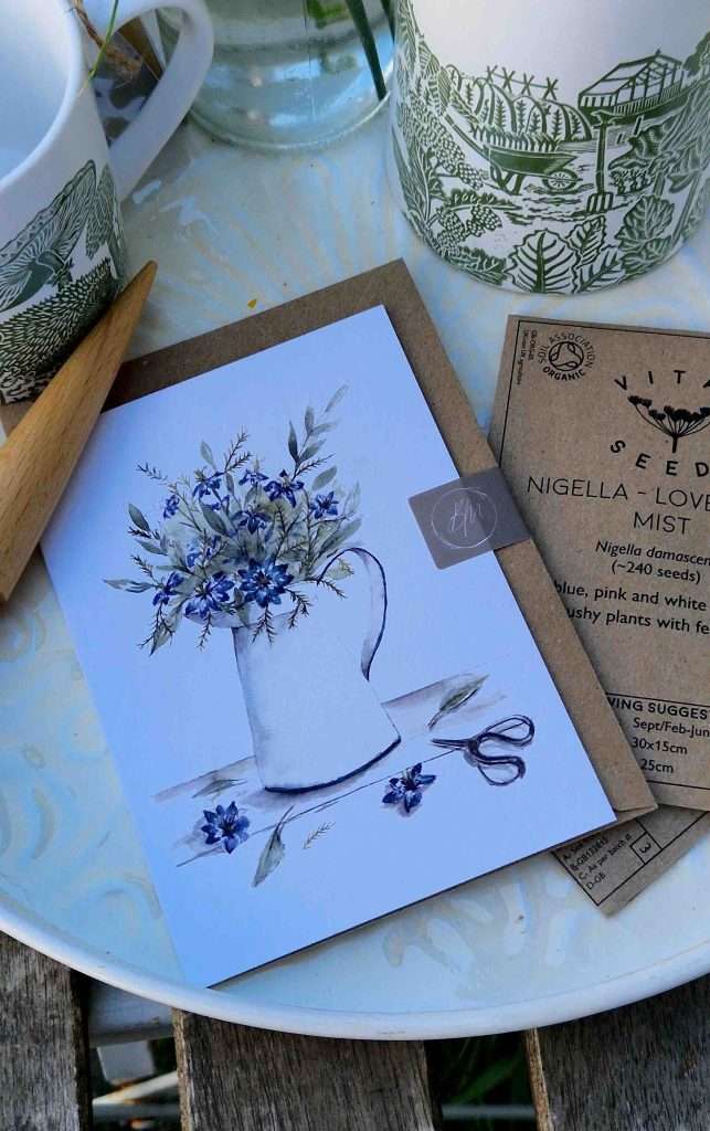 nigella flowers in jug card