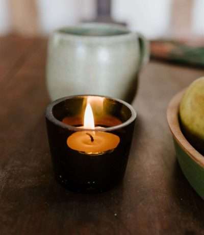 Olive glass tealight votive holder