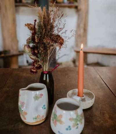 Pink beeswax dinner candle
