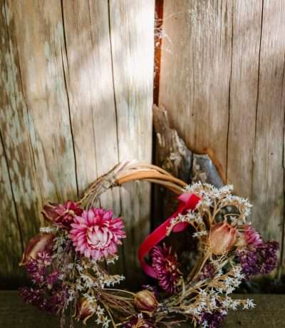 pinks purples dried flower wreath