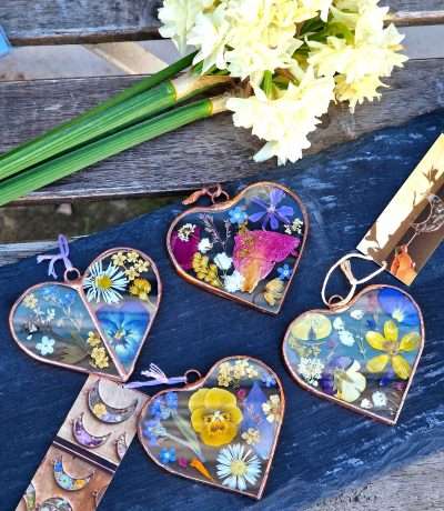 pressed flower heart frames