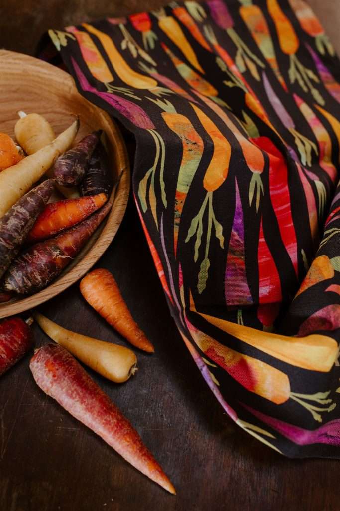 Purple carrots tea towel main