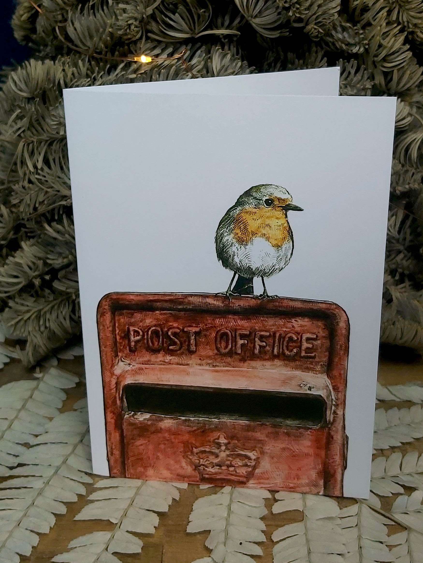 robin on postbox card