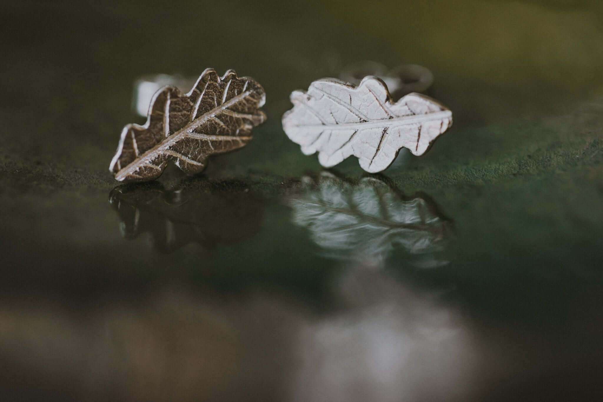 silver leaf stud earrings