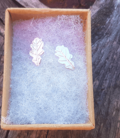 silver leaf stud earrings in gift box