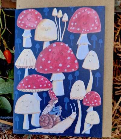 toadstool elf riding snail card