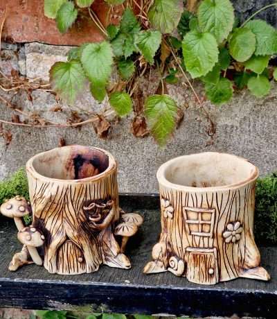 tree trunk plant pots