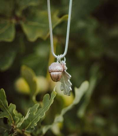 whole acorn and oak leaf necklace