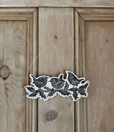 wooden wrens hanging decoration