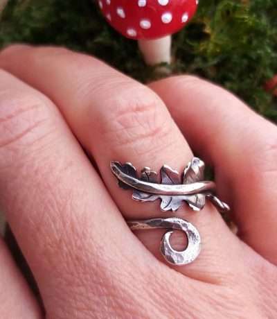 woodland fern ring on finger