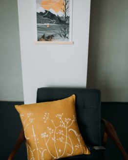 yellow hedgerow print cushion