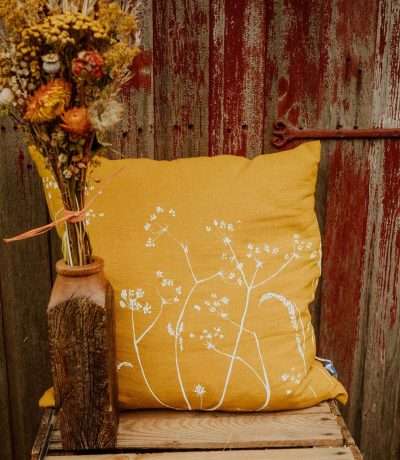 Yellow Hedgerow Print Linen Cushion
